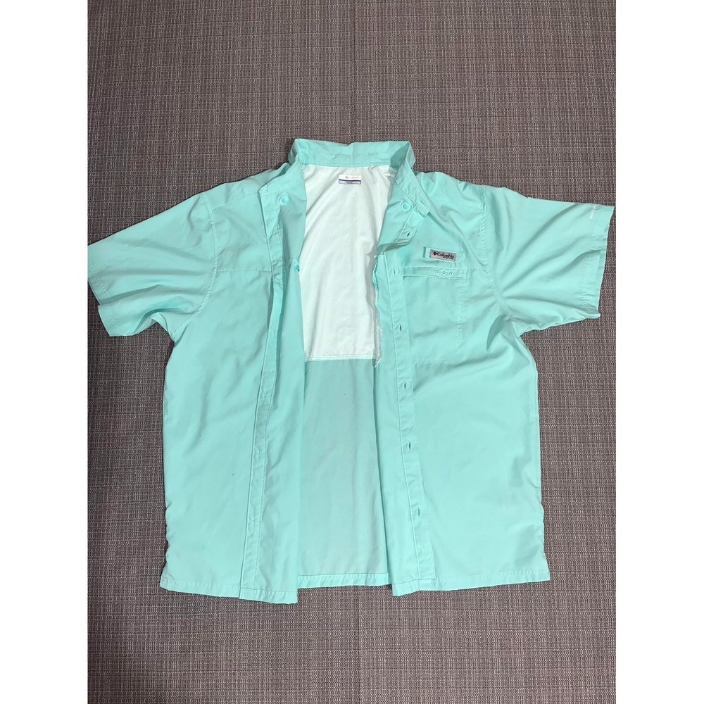 Columbia PFG Fishing Shirt Mens 2XL Aqua‎ Short Sleeve Spread Collar Button Up - Picture 2 of 14